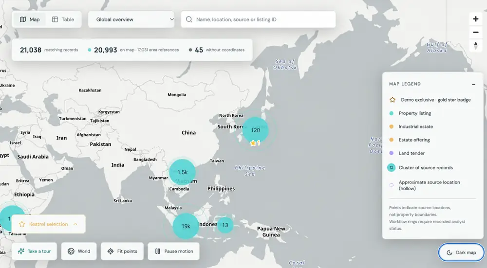 Kestrel site inventory map